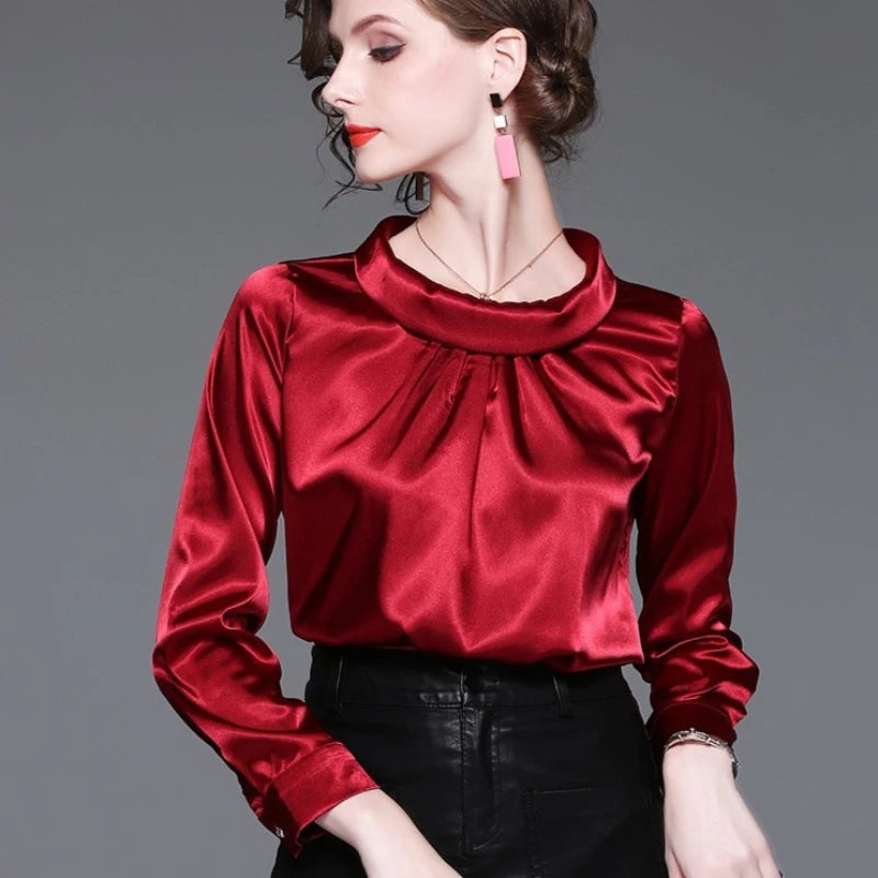 Women blusas long sleeved Slim plus size silk satin shirts office ladies work female Chiffon blouse Elegant blusa feminina