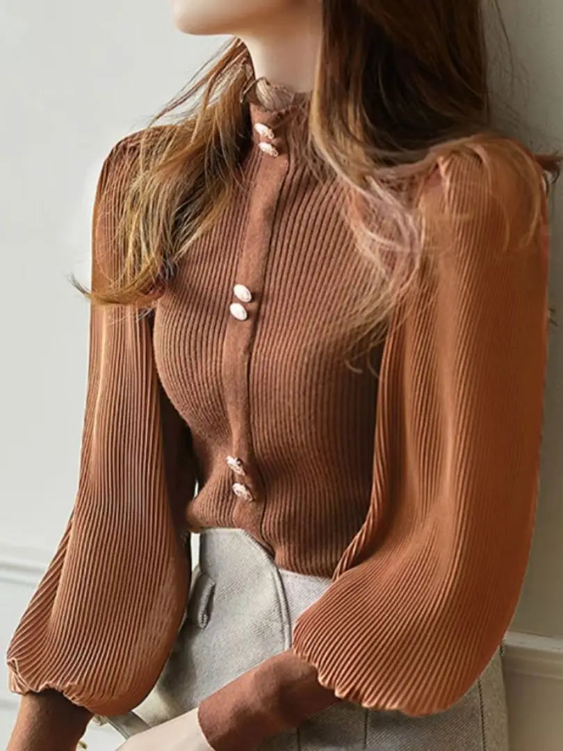Elegance Half Turtleneck Long Sleeve Knitted Korean Sweaters Single Breasted Vintage Japanese Sweet Sweater Patchwork Blouses