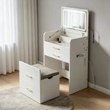 3-in-1 Vanity Desk with LED Mirror & Power Outlet 23.6" Flip-Up Dressing Table with Charging Station 3 Drawers Glass Top for Bedroom