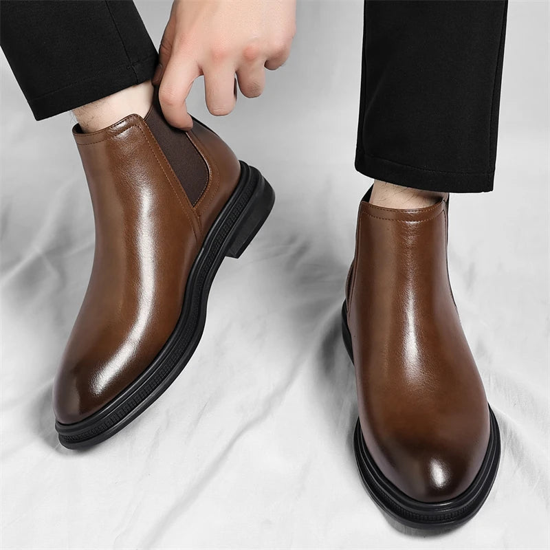 Autumn And Winter Fashionable Men's Leather Casual Ankle Boot Classic Business Formal Boots Comfortable And Anti-Slip Flat Boots