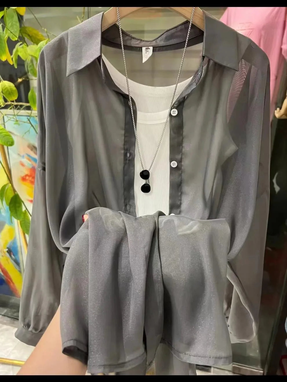 1pcs Woman Four Seasons Shirt Lady Thin Sunscreen Shirts Female Casual Long Sleeve Turn-down Collar Loose Med-Length Style Tops