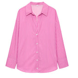 HXAO 2025 Woman Blouses Long Stripe Shirts Women Spring Summer Long Sleeve Blue White Shirt Woman Large Tops Button Up Shirts