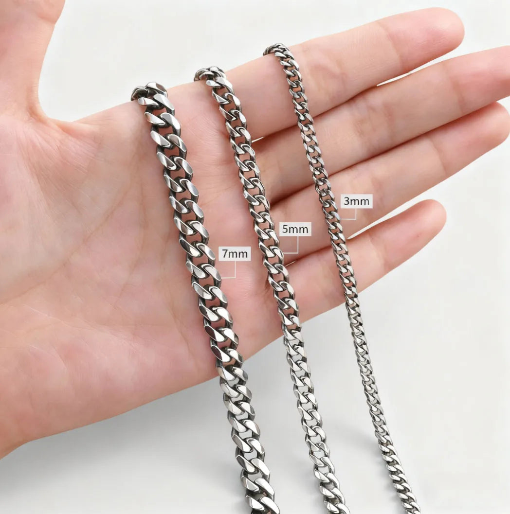 Classic Punk Cuban Chain Necklace for Men Women,Stainless Steel Grey Silver Gold Black Color Chain Link Collar,Wholesale Chain