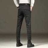 Fashion Black Grey Casual Trouses Mens Straight Fit Long Pants Striped Plaid Four Seasons High Quality Brand Business Trousers