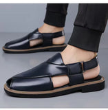 PU Leather Men's Sandals Handmade Stitching Beach Shoes Non Slip Hollow Out Shoes Outdoor Casual Sandaly All-match Man Sandalias