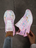 Women Splatter Paint Gradient Running Sneakers Breathable Flying Weave Mesh Lightweight Shock Absorb Non Slip Fashion Athletic Walking Sport Shoes