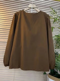 Plus Size Women Clothing Spring Autumn New V-Neck Long Sleeved Shirt&Blouses Solid OL Casual Business Top To Cover The Stomach