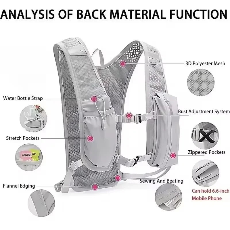 Women Men Running Hydration Vest Camping Hydration Bladder Bag Water Pack Backpack Vest for Trail Hiking Gear Cycling Jogging