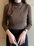 2026 New Autumn Winter Knitted Ribbed Jumper Tops Women Turtleneck Pullovers Sweaters Long Sleeve Korean Slim-fit Female Sweater