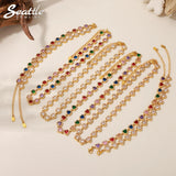 Colorful Zircon Necklace Heart Chain Bracelet Set Women's 316L Stainless Steel Gold-Plated Luxury Wedding Jewelry Accessories
