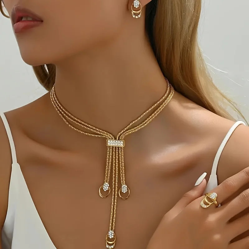 4-piece Luxury Jewelry Set Synthetic Zirconia Necklace Earring Bracelet Ring Women Bohemian Street Style Wedding Banquet Gift