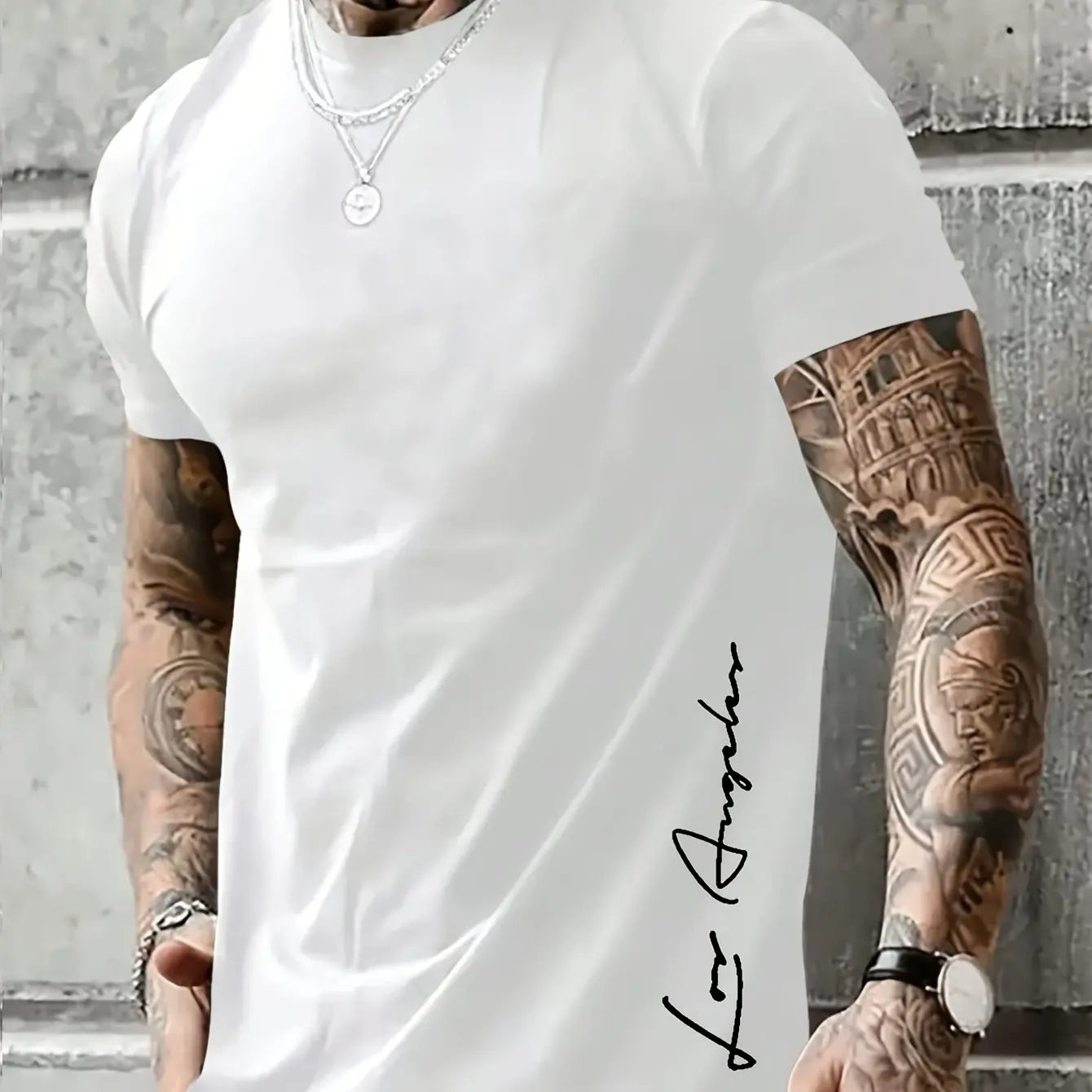 Men's 100 cotton summer loose Contrast Color Alphabet los Angelest print slim fit casual sports round neck short sleeved T-shirt