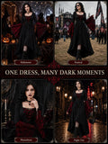 Women Gothic Medieval Dress Skull Lace Bell Long Sleeve Lace Up Front High Low Midi Dress Vintage Renaissance Witch Costume Halloween Cosplay Party Dress