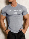 Spring and Summer Pure Color Printing Sports Fitness Short-sleeved T-shirt Men's O Neck Stretch Training Exercise T-shirt top