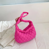 Women Large Capacity Quilted Tote Bag Winter Warm Lightweight Down Cotton Padded Plaid Shoulder Bags Underarm Bags Puffy Handbag