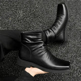 Hot-Selling Leather Boots for Men Fad Square Toe Drape Casual Chelsea Boot British High-end Cool High Top Men Boots Botas Hombre