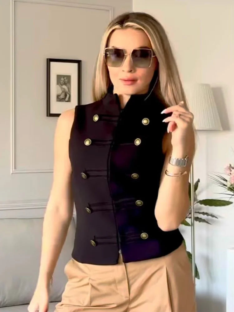 SLTNX Women's Top 2026 Spring New Black Sleeveless Rope Knot Decorative Slim Fit Top Vest Unique Fashion Cool Trendy
