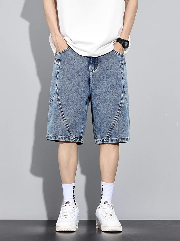 Men's Summer Denim Cargo Shorts Big Size 8XL 7XL 6XL Elastic Waist Straight Baggy Jeans Shorts