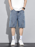 Men's Summer Denim Cargo Shorts Big Size 8XL 7XL 6XL Elastic Waist Straight Baggy Jeans Shorts