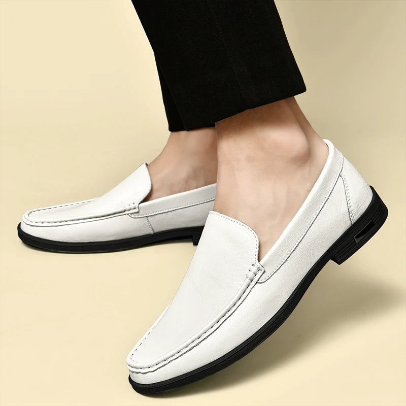 Genuine Leather Men Footwear Slip on Office Man Formal Shoes Wedding Party Men Dress Shoes Breath Driving Lazy Loafers Moccasins
