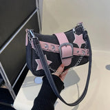Y2k Fashion Women's Handbags Stars Pattern Cool Girls Underarm Bag Fashion Female Small Shoulder Bags Chain Tote Purses