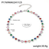 Colorful Zircon Necklace Heart Chain Bracelet Set Women's 316L Stainless Steel Gold-Plated Luxury Wedding Jewelry Accessories