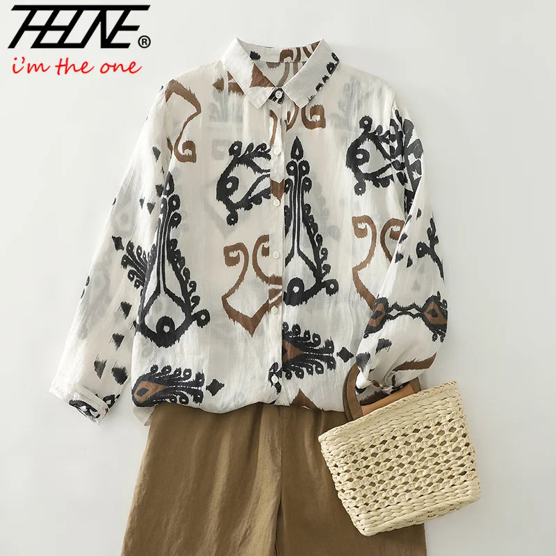 THHONE New Fashion Autumn Blouse Woman Cotton Loose Print Blusa Mujer Camisas Long Sleeve Casual Korean Elegant Women's Clothing