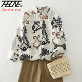 THHONE New Fashion Autumn Blouse Woman Cotton Loose Print Blusa Mujer Camisas Long Sleeve Casual Korean Elegant Women's Clothing