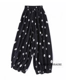 Modern Large Polka Dot 100% Natural Mulberry Silk Crepe De Chine Elastic Waist Women's Fashionable Cropped Lantern Pants