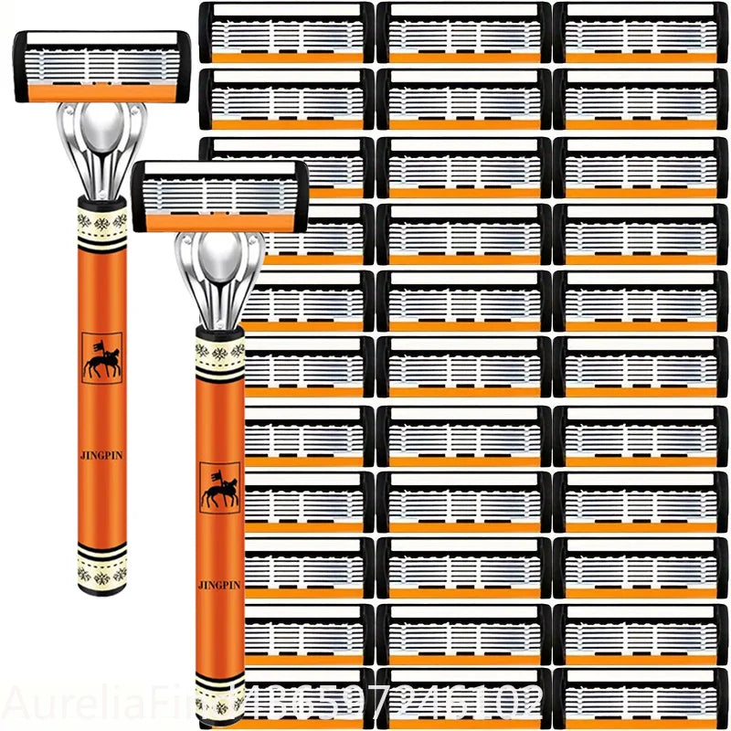 6-Layers Safety Razor Set High Quality Men Shaving Razor Sharp Stainless Steel Changeable Shaver Head Blades