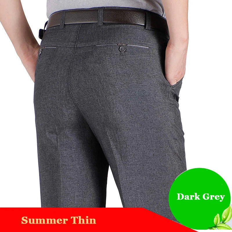 Business Men's Fall Spring Fashion Long Pants Formal Suit Pants Male Elastic Straight Casual Autumn Thick Trousers Plus Big Size