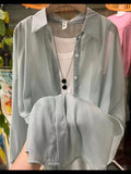 1pcs Woman Four Seasons Shirt Lady Thin Sunscreen Shirts Female Casual Long Sleeve Turn-down Collar Loose Med-Length Style Tops