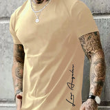Men's 100 cotton summer loose Contrast Color Alphabet los Angelest print slim fit casual sports round neck short sleeved T-shirt