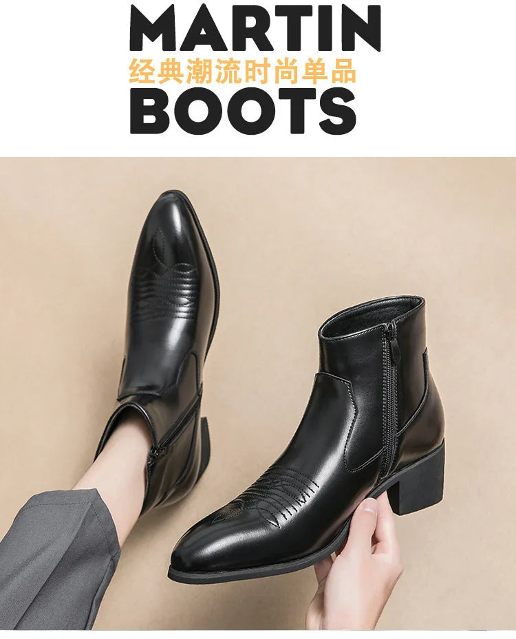 Western Boots for Men Cowboy Black Zipper Brown Ankle Boots Business Handmade Size 38-46 Mens Boots 2025 new
