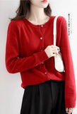 Women Knitted Cardigans Autumn Winter 2025 Round Neck Casual Long Sleeve Tops Solid Basic Soft Sweaters Female