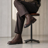 CAPTAIN ANKLE BOOTS Men's Vintage Combat Boots Lace-Up Cap Toe Ankle BOOTS