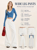 Women's White Wide Leg Jeans, High Waist Loose Baggy Denim Pants Casual Solid Color Full Length Palazzo Trousers with Pockets for Daily Street Shopping