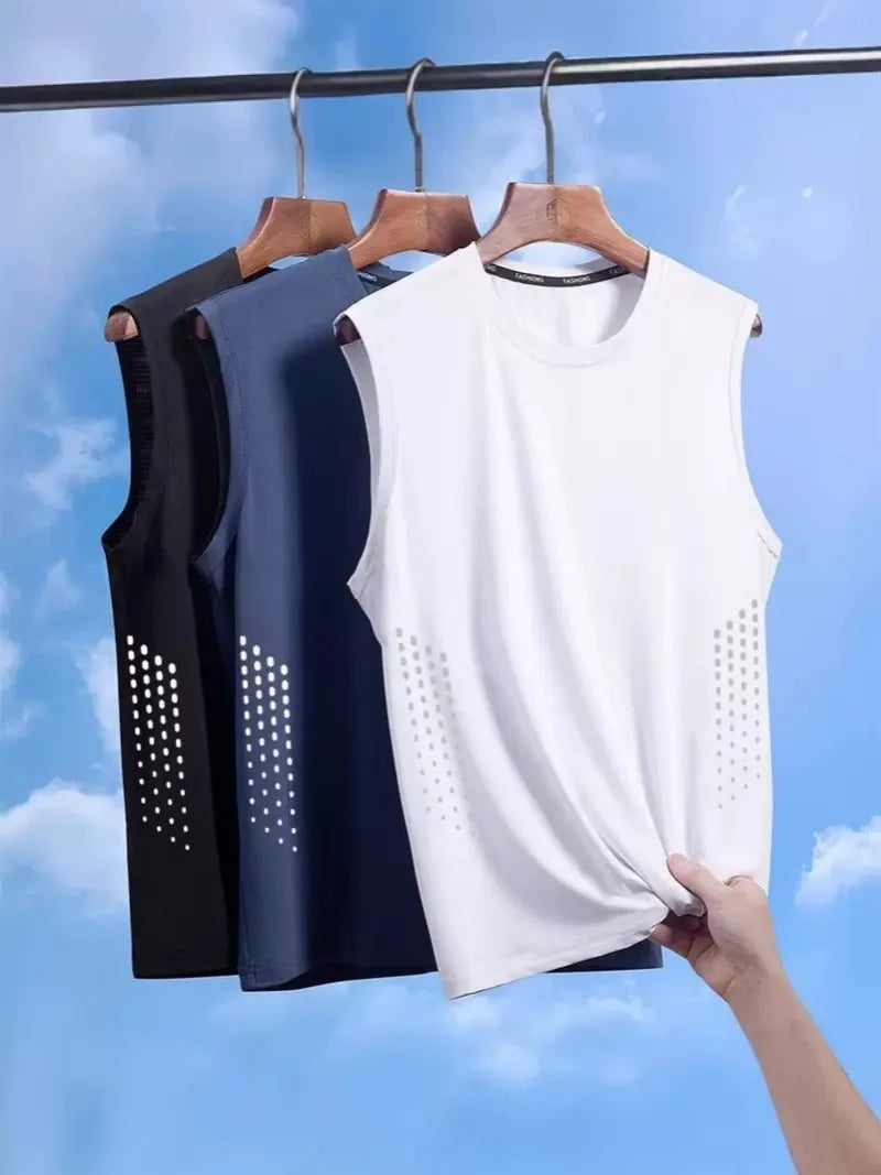 Summer Mesh Men Vest Sleeveless Printed Round Neck Ice Silk Basketball Loose Running Fitness Men Tank Tops T Shirt