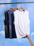 Summer Mesh Men Vest Sleeveless Printed Round Neck Ice Silk Basketball Loose Running Fitness Men Tank Tops T Shirt