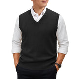 Men's Sleeveless Sweater Vest Lightweight V-Neck Solid Vest Pullover Twist Knit Sweaters Autumn Mens Outerwear