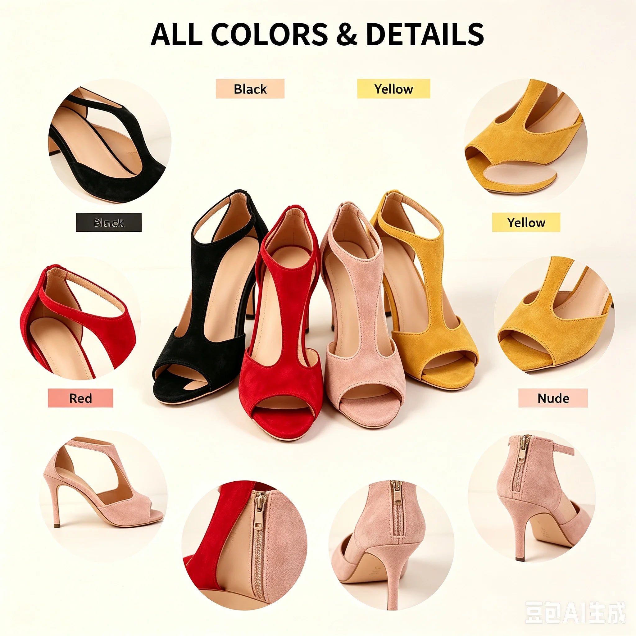 Elegant Women's High Heel Sandals Open Toe T Strap Faux Suede Back Zip Ankle Strap Dress Shoes for Wedding Bridal Evening Party Cocktail Prom Office Work Date Night Casual Summer Fashion Heeled Footwear Black Red Yellow Nude