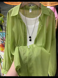 1pcs Woman Four Seasons Shirt Lady Thin Sunscreen Shirts Female Casual Long Sleeve Turn-down Collar Loose Med-Length Style Tops