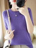 Spring Autumn Women Sweaters Short Sleeves O-neck Bottoming Shirts Knitwear 2026 Summer Knit Tops Pullovers Korean Jumpers