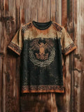 New Retro-style Outdoor Street Men's Loose Short-sleeved Casual Shirt With Tribal Ethnic Symbol Print Men's Fashionable T-shirt