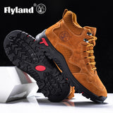 FLYLAND Men's Ankle Boots Casual Leather Shoes Fashion Vintage Hand Stitching Soft Business Handmade Shoes