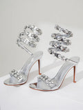 Star style Luxury Crystal Embellished Wraparound Women Sandals Stiletto High heels Gladiator Sandals Summer Wedding Prom Shoes