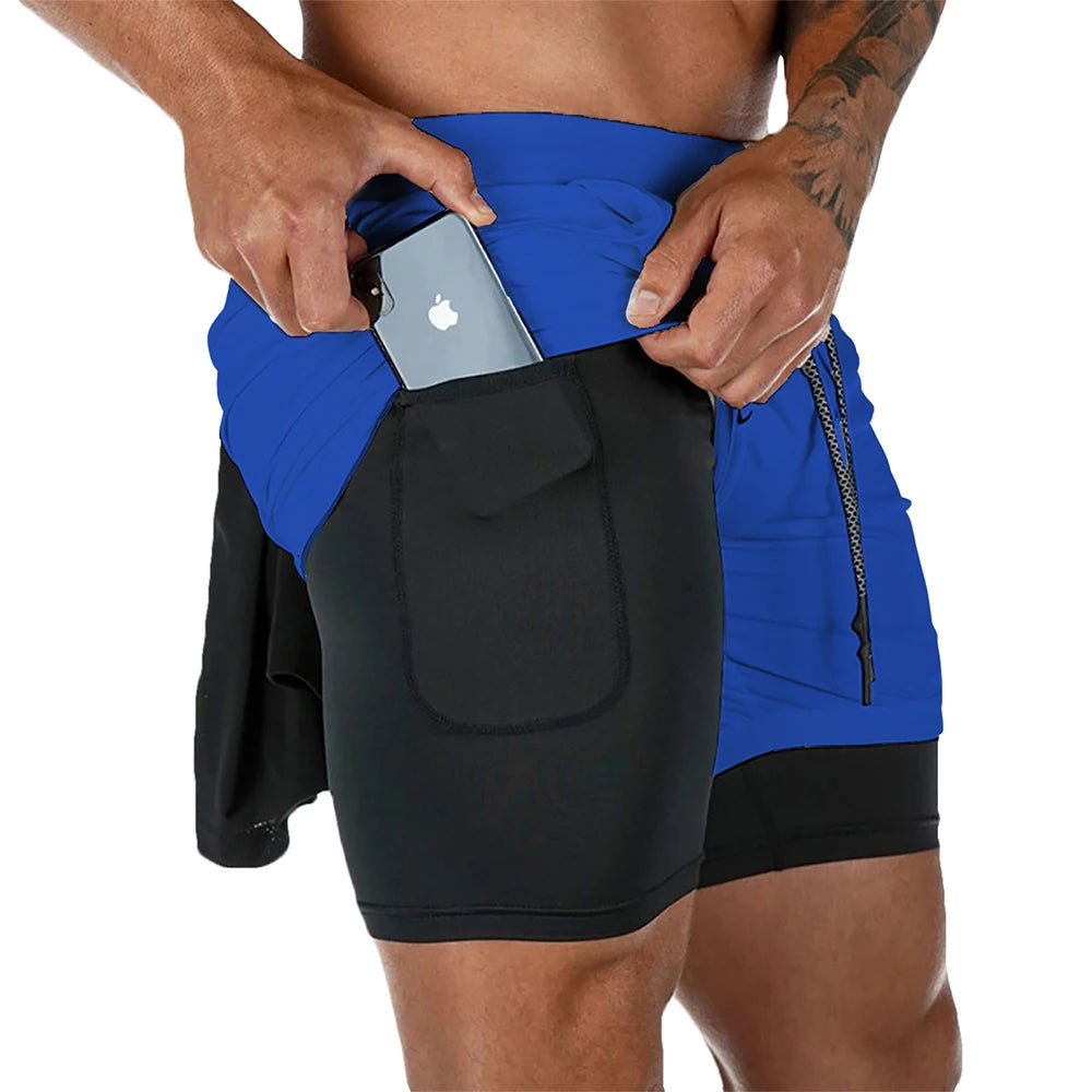 Men's Fitness Training Shorts,Summer Casual Black 2 In 1 Quick Dry Gym Running Shorts Outdoor Slim Quarter Pants