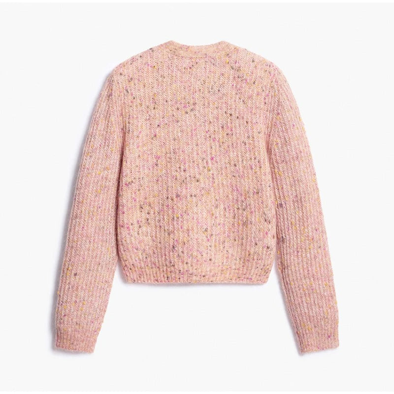 Chic Speckled Knit Cardigan Round Neck Shoulder Pads Long Sleeve Single Breasted Patch Pockets Daily Women Top 2026 Autumn Tops