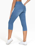 THE GYM PEOPLE Women's Cross Waisted Stretchy Capri Denim Jeggings Tummy Control Skinny Jean Leggings with Pockets