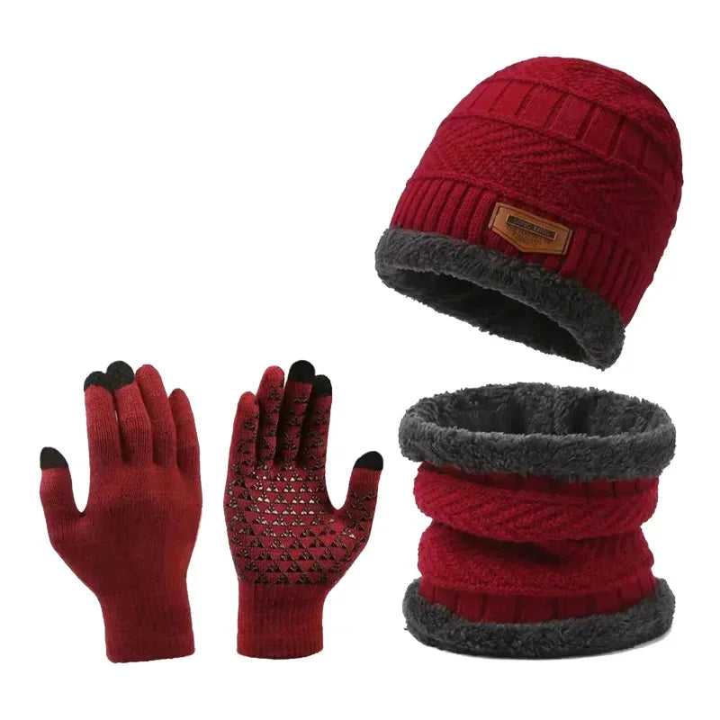 2pcs Sets Winter Warm Velvet Men Hat Scarf Gloves Set for Men and Women Girls Outdoor Riding Hat Beanies Neck Protection Scarf